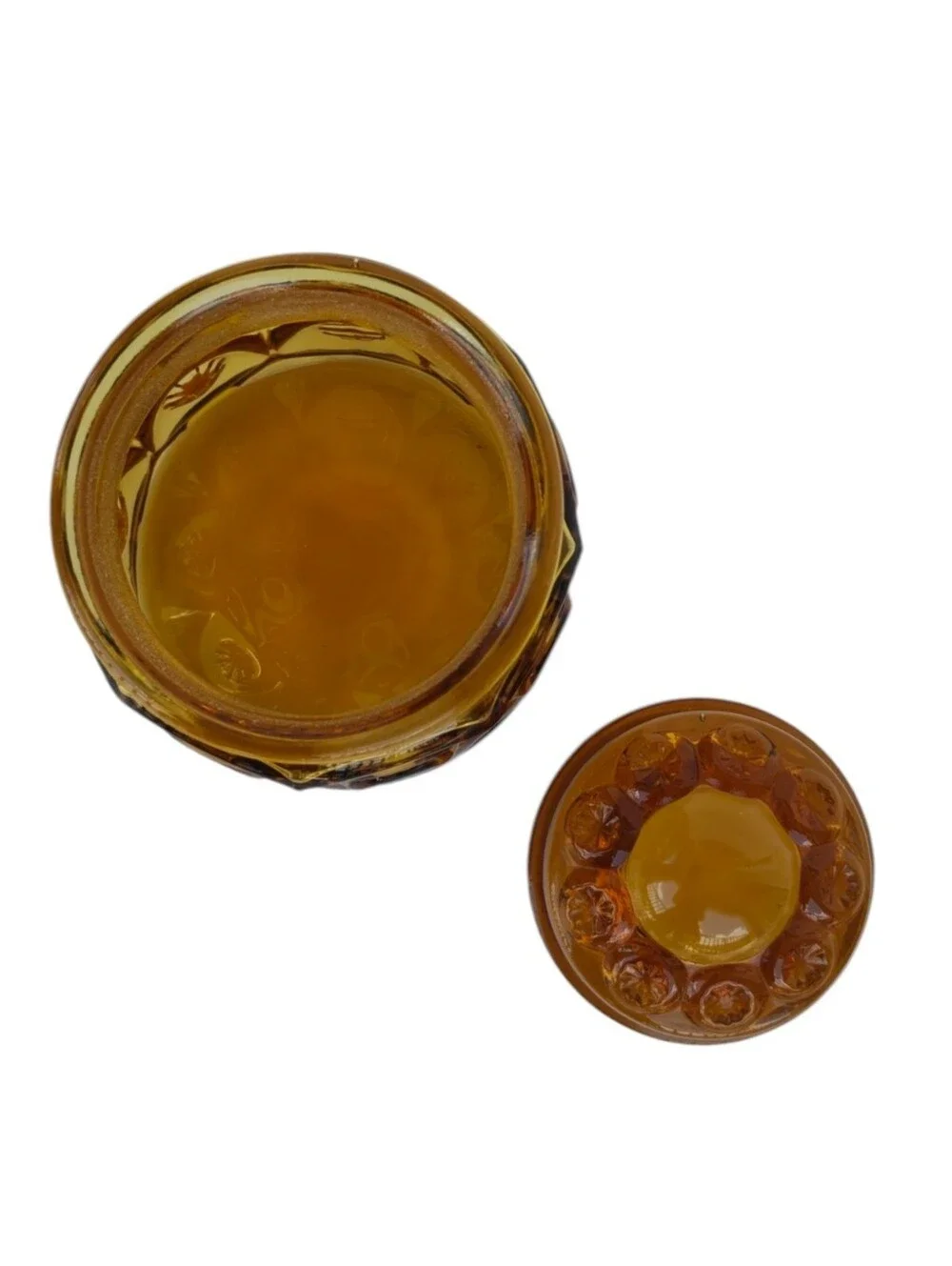 Vintage L.E. Smith Moon & Star Small Amber Glass Canister With Lid